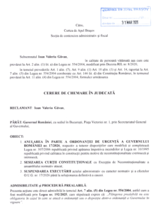 31.03.2026 cerere de chemare în judecată contencios administrativ OUG 17/2026